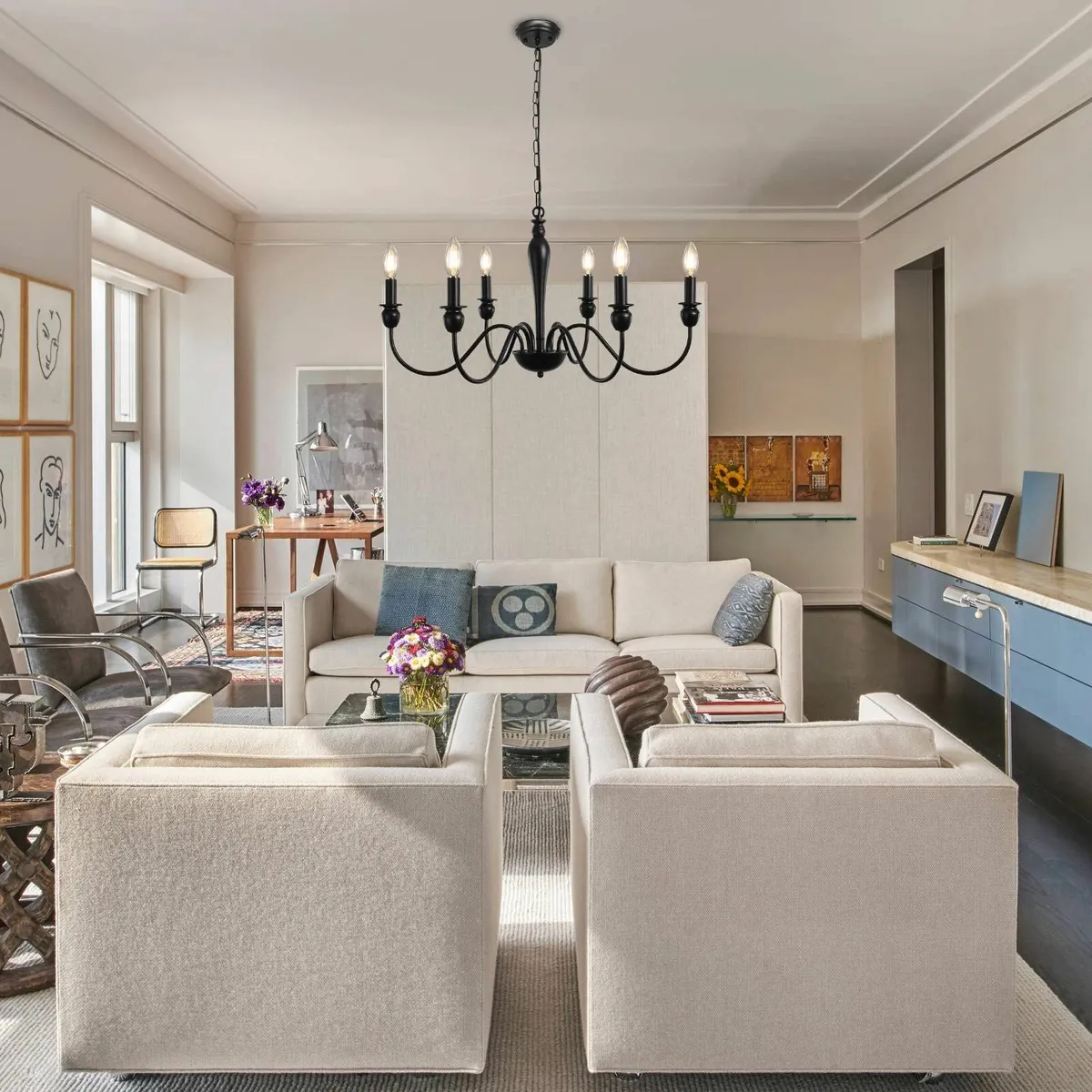 Black Chandelier 6 Lights Metal Vintage Chandelier - Image 2