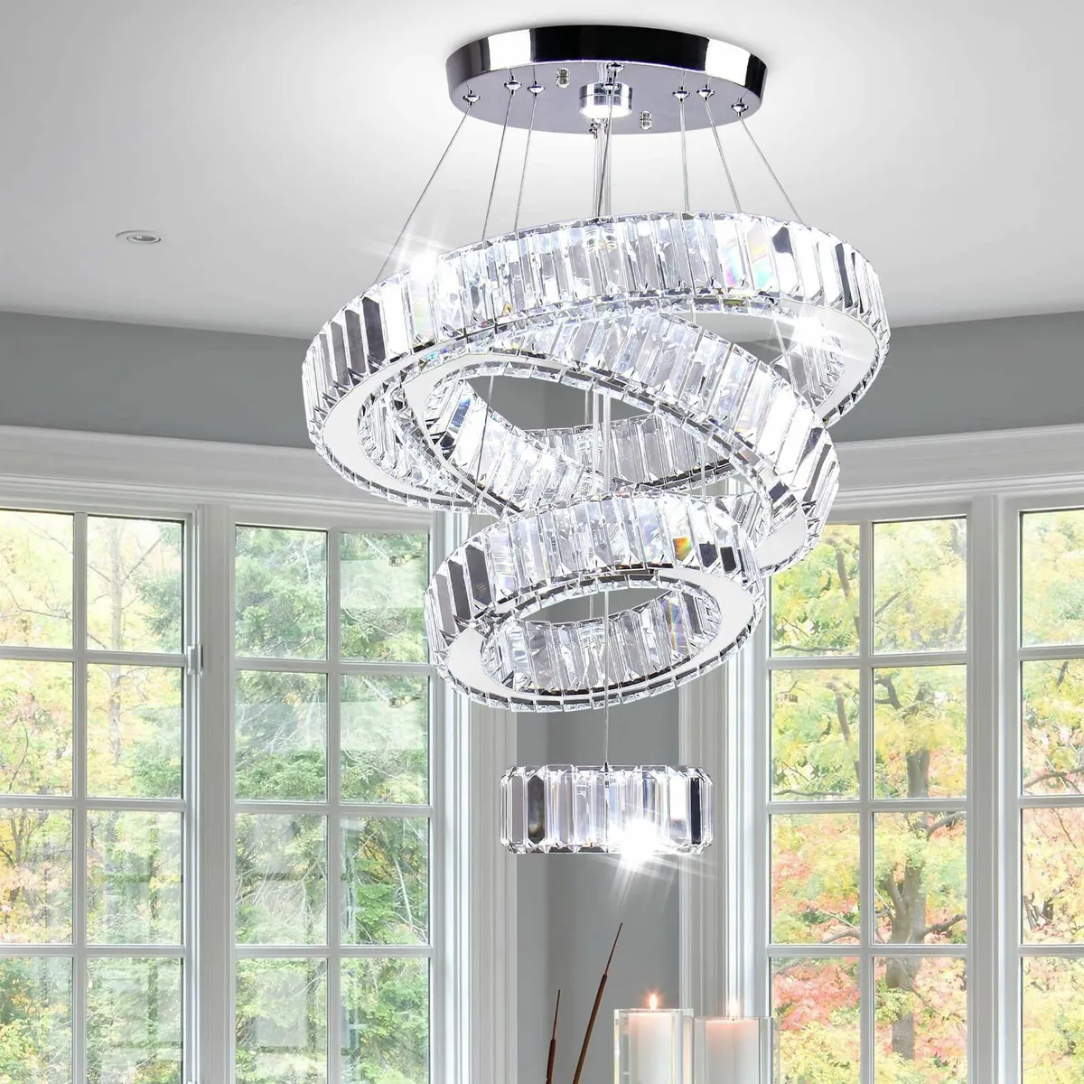 LED Chandelier 4 Rings Chandeliers Modern Round - Image 1