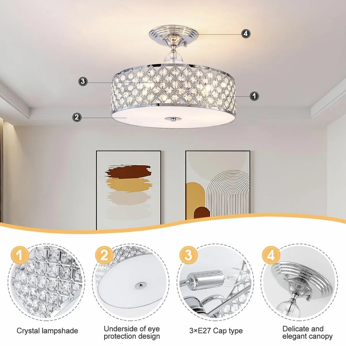 Modern Semi Flush Mount Ceiling Light 3 Lights - Image 3