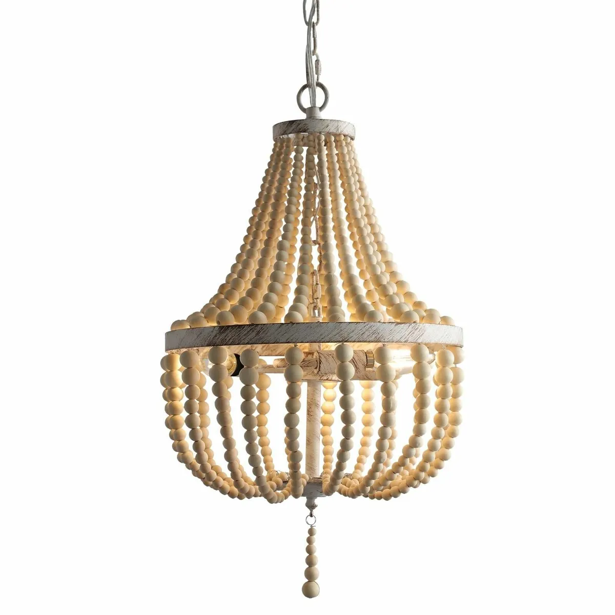 3-Light Mini Bohemian Wood Beaded Chandelier - Image 1