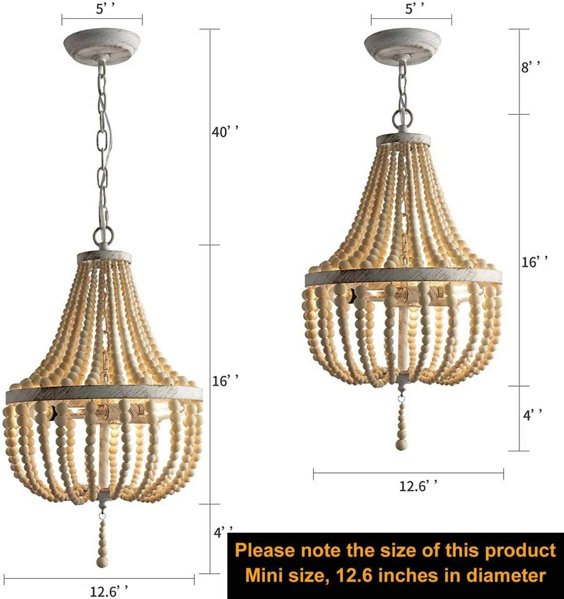 3-Light Mini Bohemian Wood Beaded Chandelier - Image 3