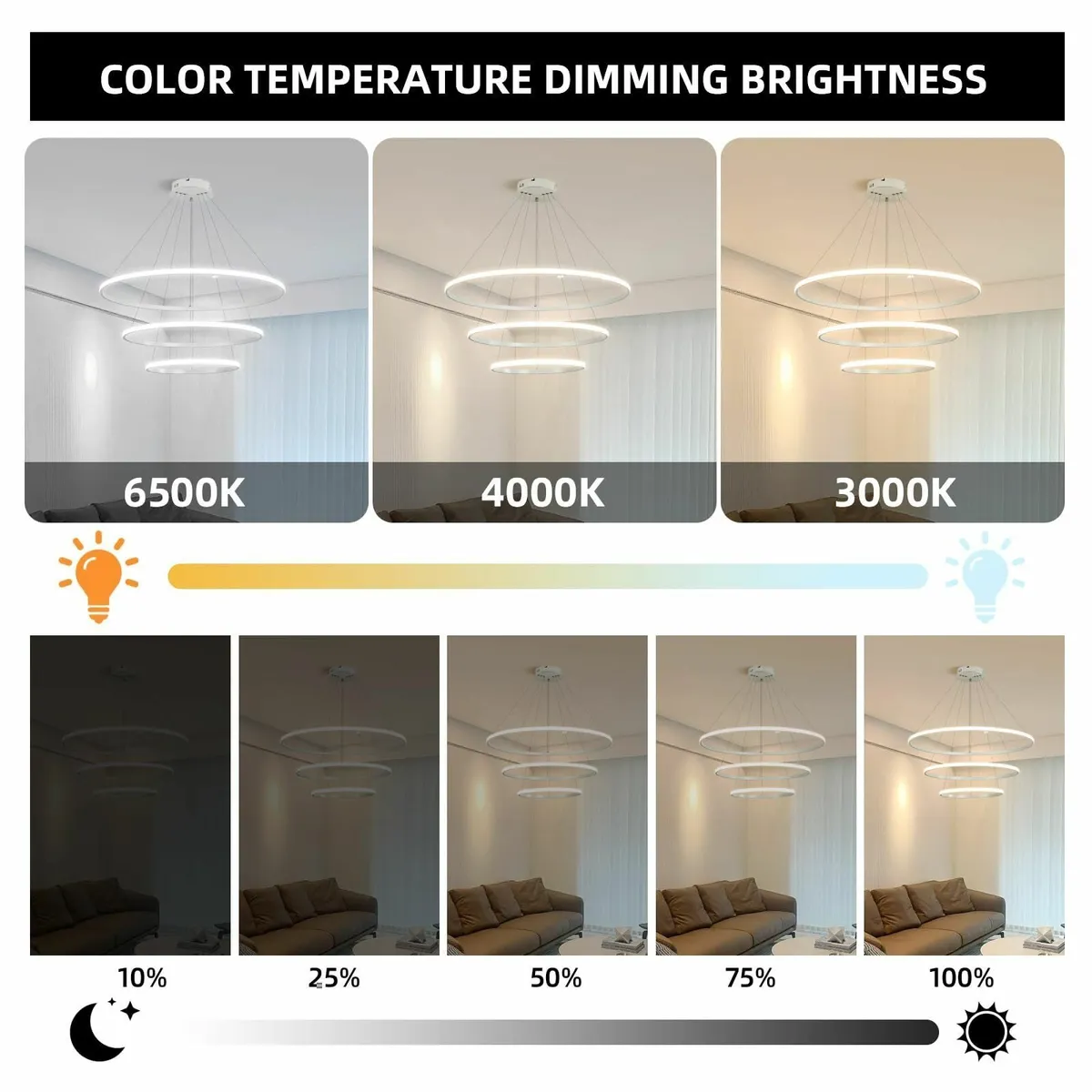 Led Chandeliers Ceiling Light Dimmable 3 Ring - Image 4