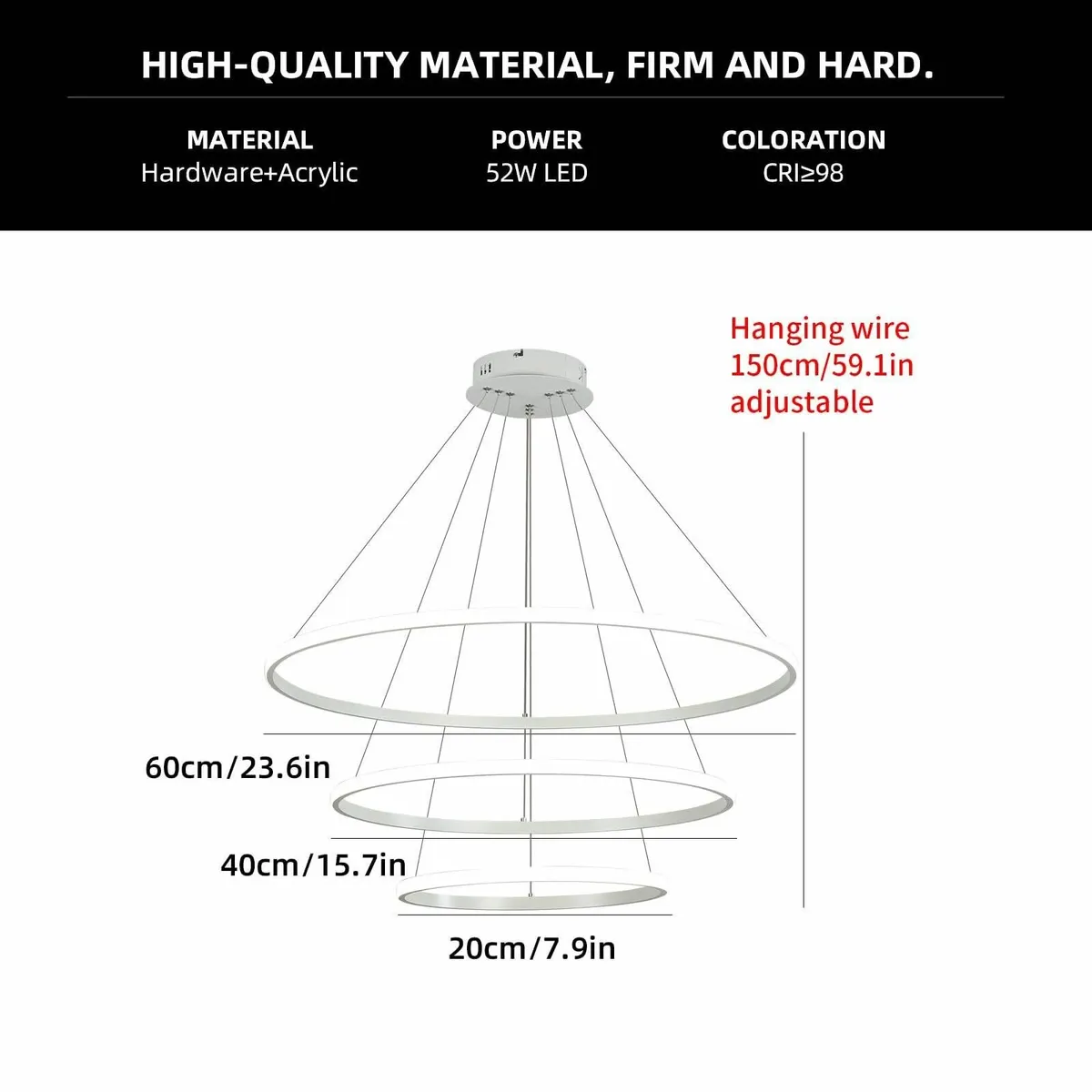 Led Chandeliers Ceiling Light Dimmable 3 Ring - Image 2