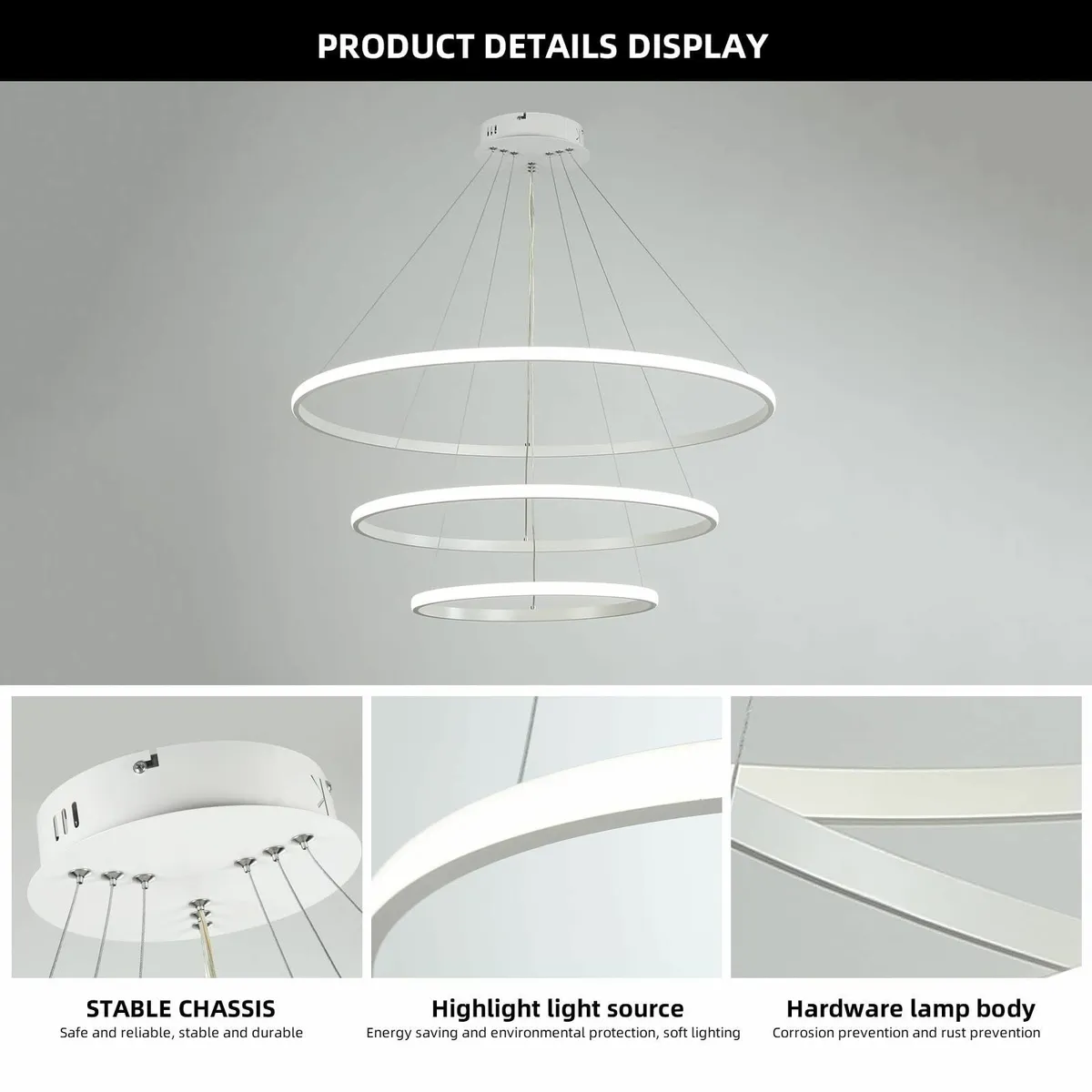 Led Chandeliers Ceiling Light Dimmable 3 Ring - Image 3