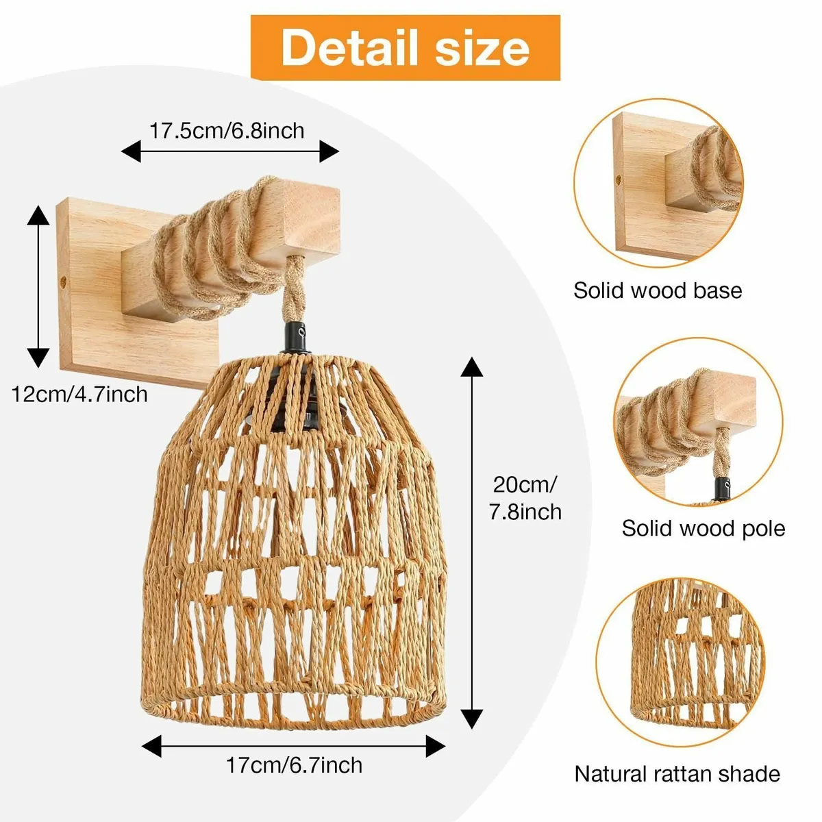Rattan Battery Operated Wall Lights Rechargeable - Image 2