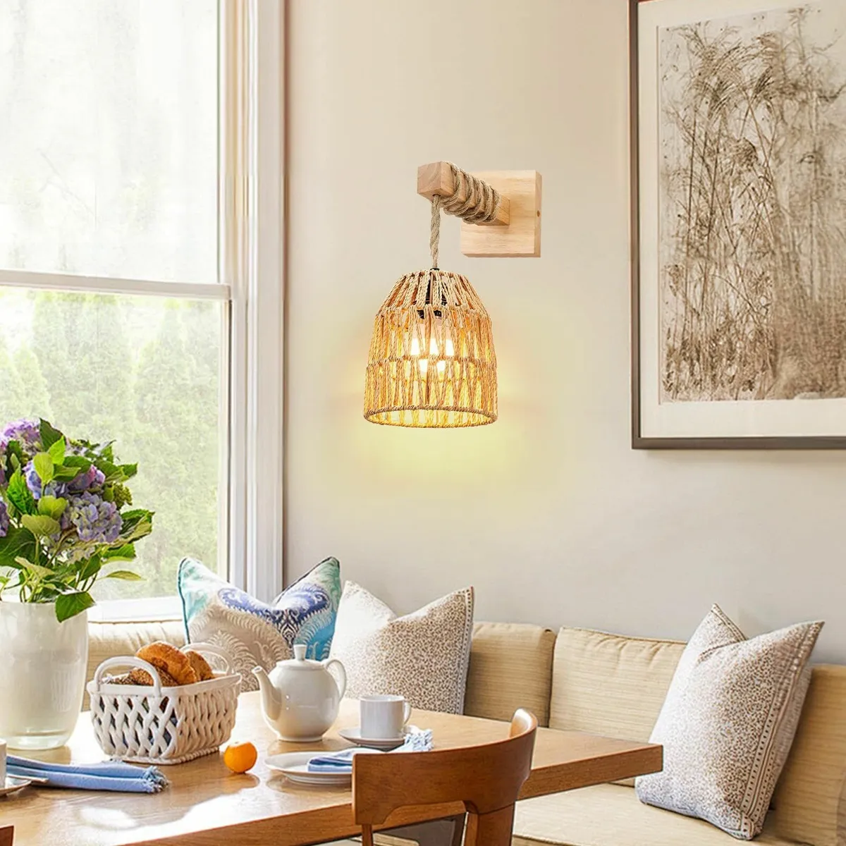 Rattan Battery Operated Wall Lights Rechargeable - Image 3