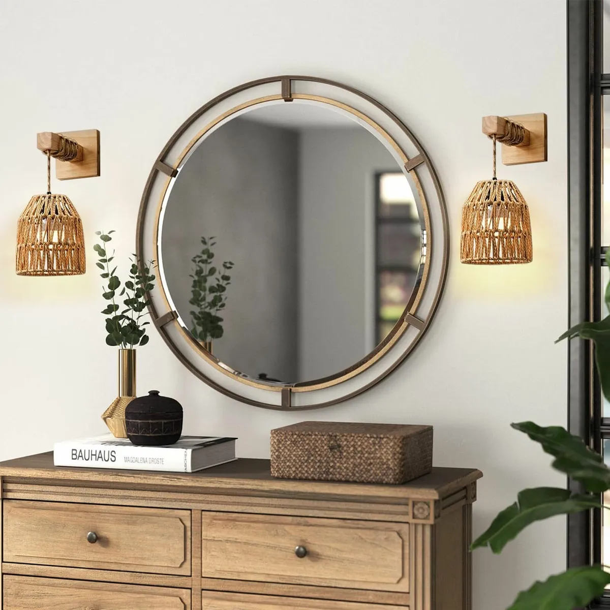 Rattan Battery Operated Wall Lights Rechargeable - Image 4