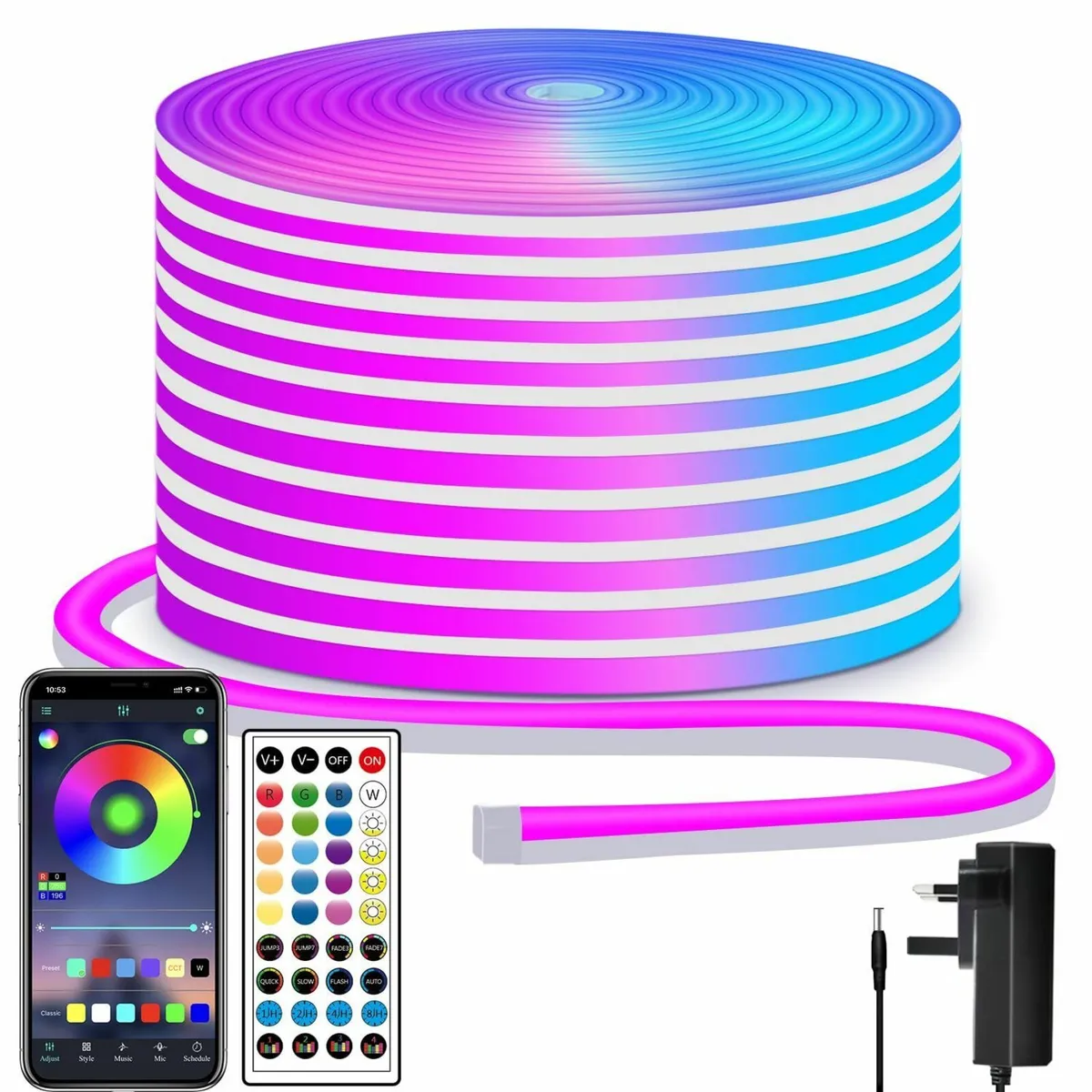 LED neon Lights Strip 15M 24v RGB with Remote APP - Image 1