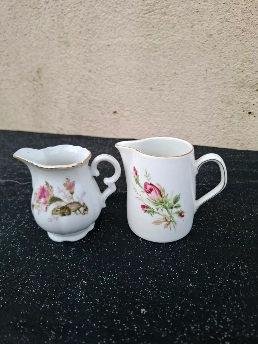 2 china roses milk jugs