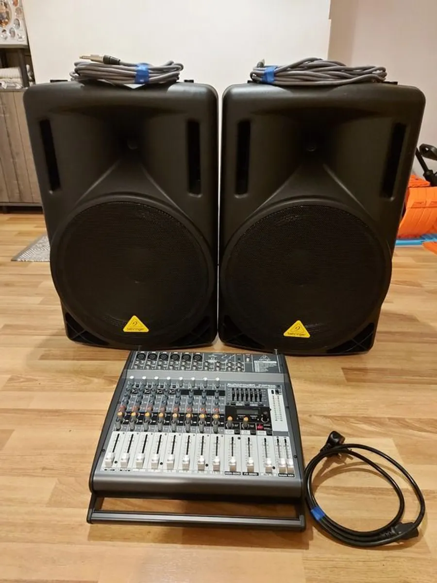 Behringer PMP500 mixer and 2x Behringer B215XL Eurolive speakers for sale - Image 1