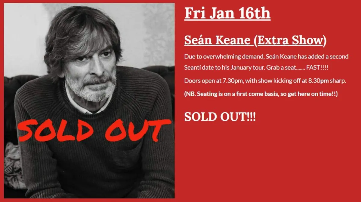 Sean Keane Tickets  Live @ The Seantí Jan 16