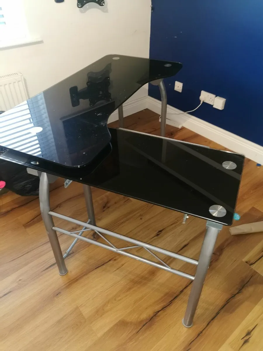 Black glass large computer desk - Image 2