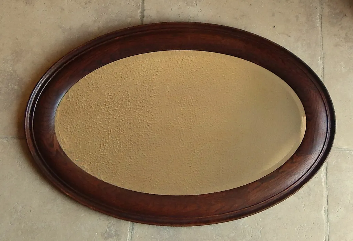 Large Oval Bevelled Edge Mirror in Oak Frame - Image 1