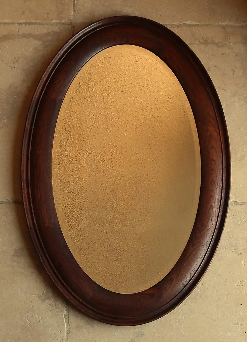 Large Oval Bevelled Edge Mirror in Oak Frame - Image 2