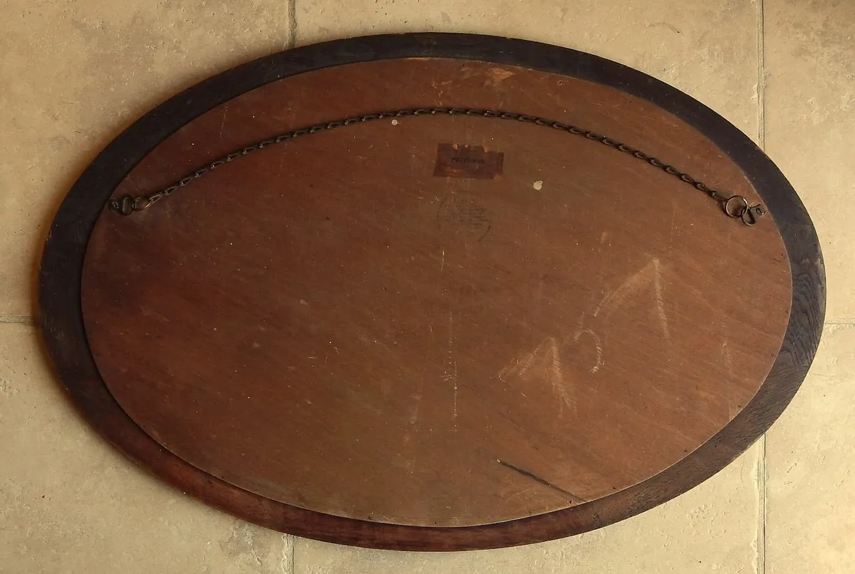 Large Oval Bevelled Edge Mirror in Oak Frame - Image 4