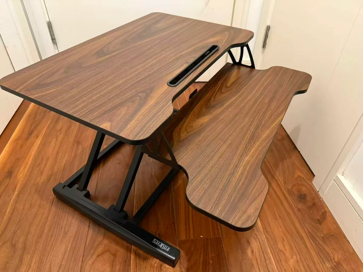FITUEYES Adjustable Sit Stand Desk - Brown - Image 1
