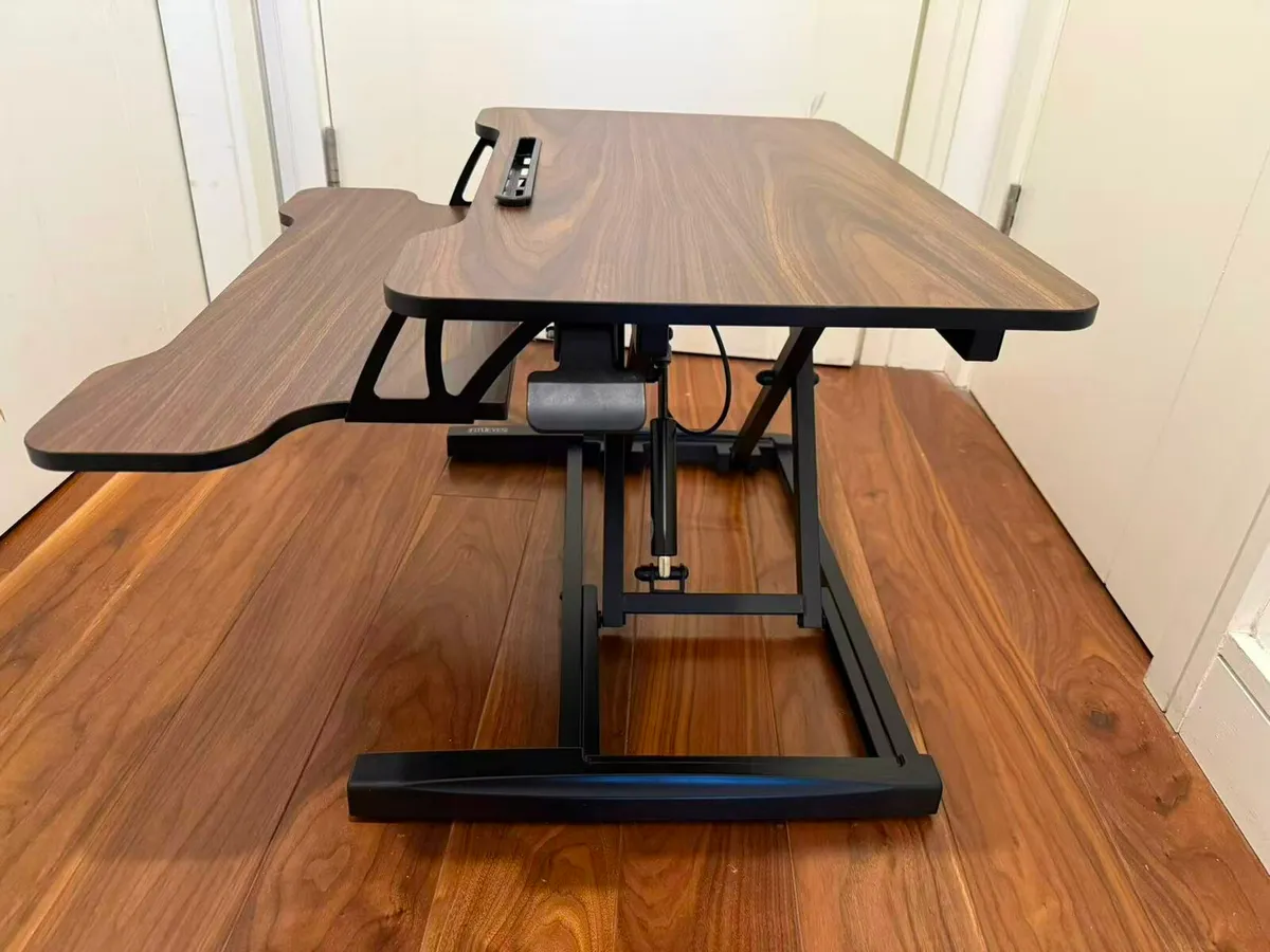 FITUEYES Adjustable Sit Stand Desk - Brown - Image 2