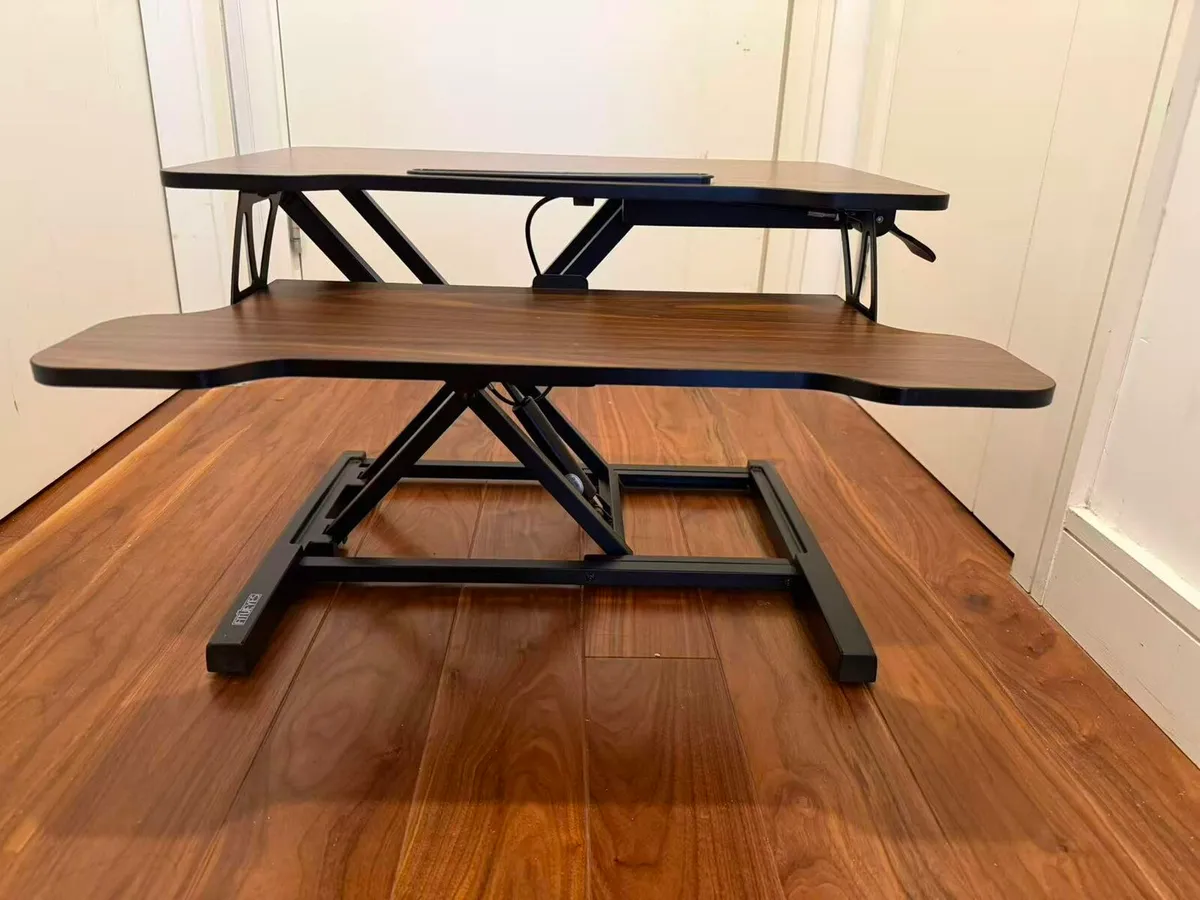 FITUEYES Adjustable Sit Stand Desk - Brown - Image 3