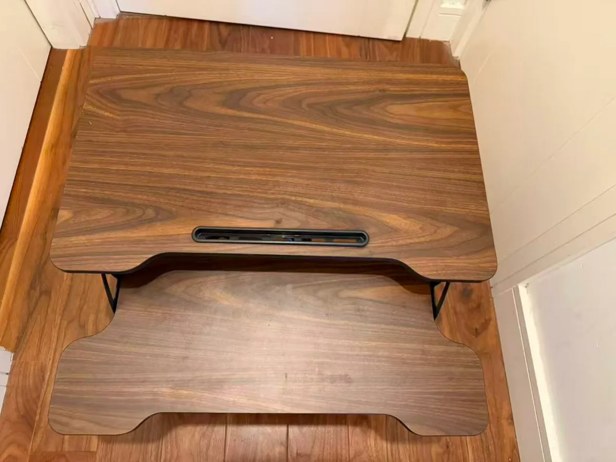 FITUEYES Adjustable Sit Stand Desk - Brown - Image 4