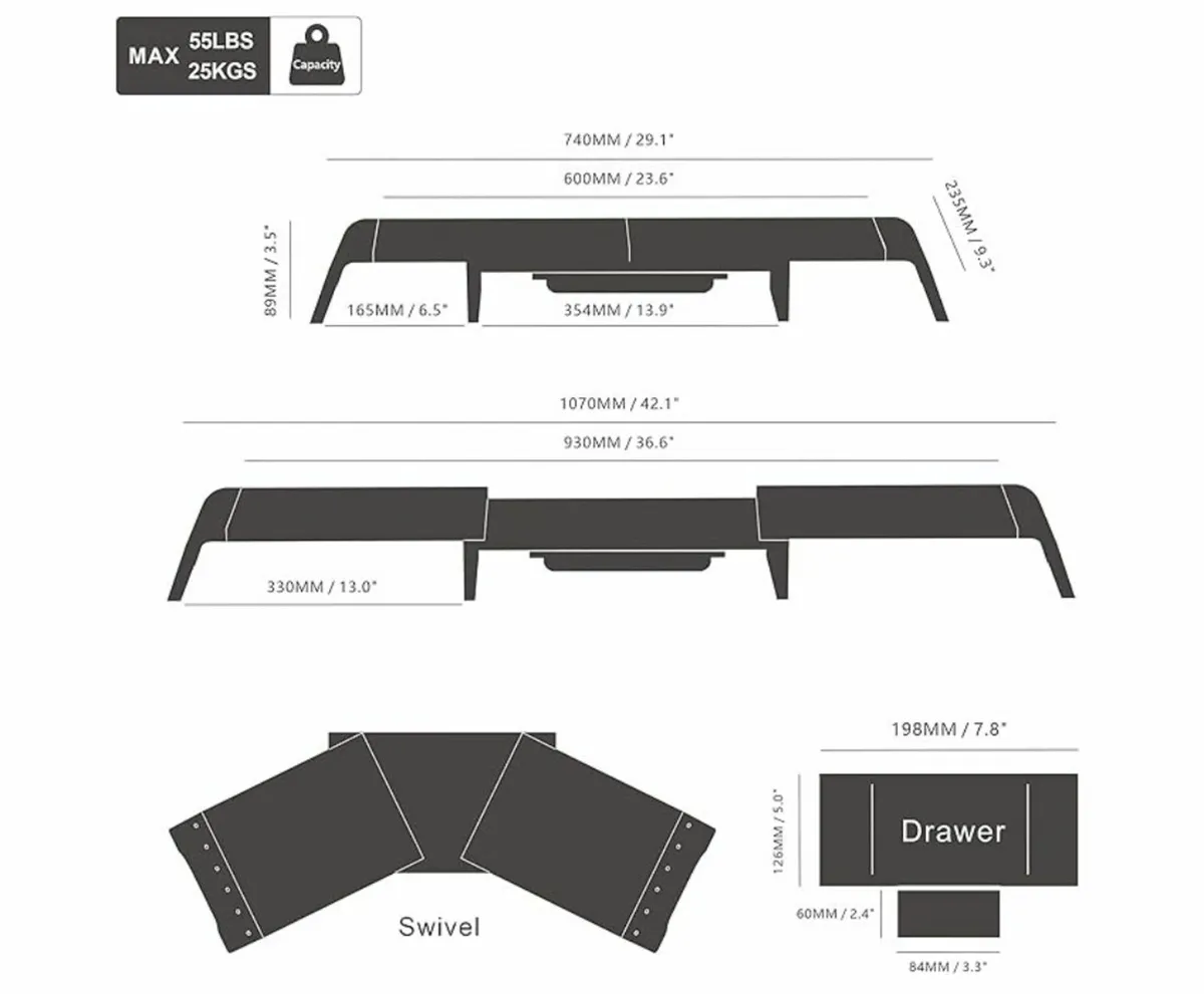 Stylish Adjustable Dual Monitor Stand Wood & White - Image 2