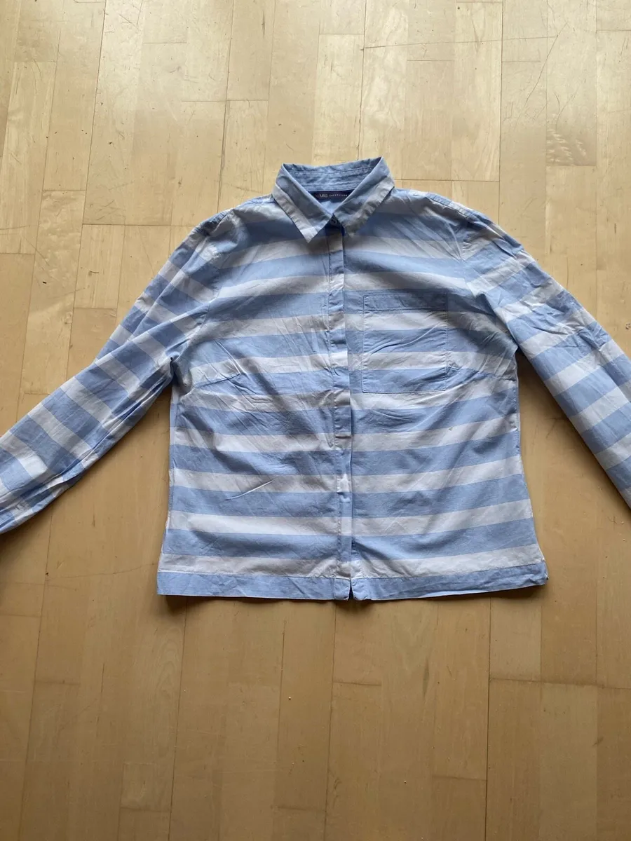 M&S Blue and White Stripe Cotton Shirt - Image 1