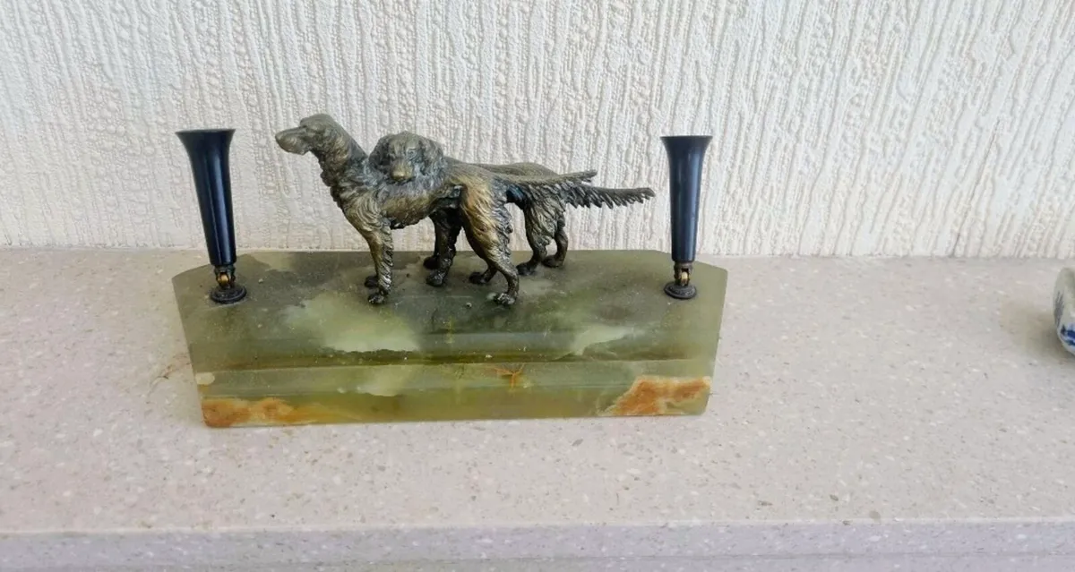 Antique Marble and Brass Desk Pen Holder - Image 2