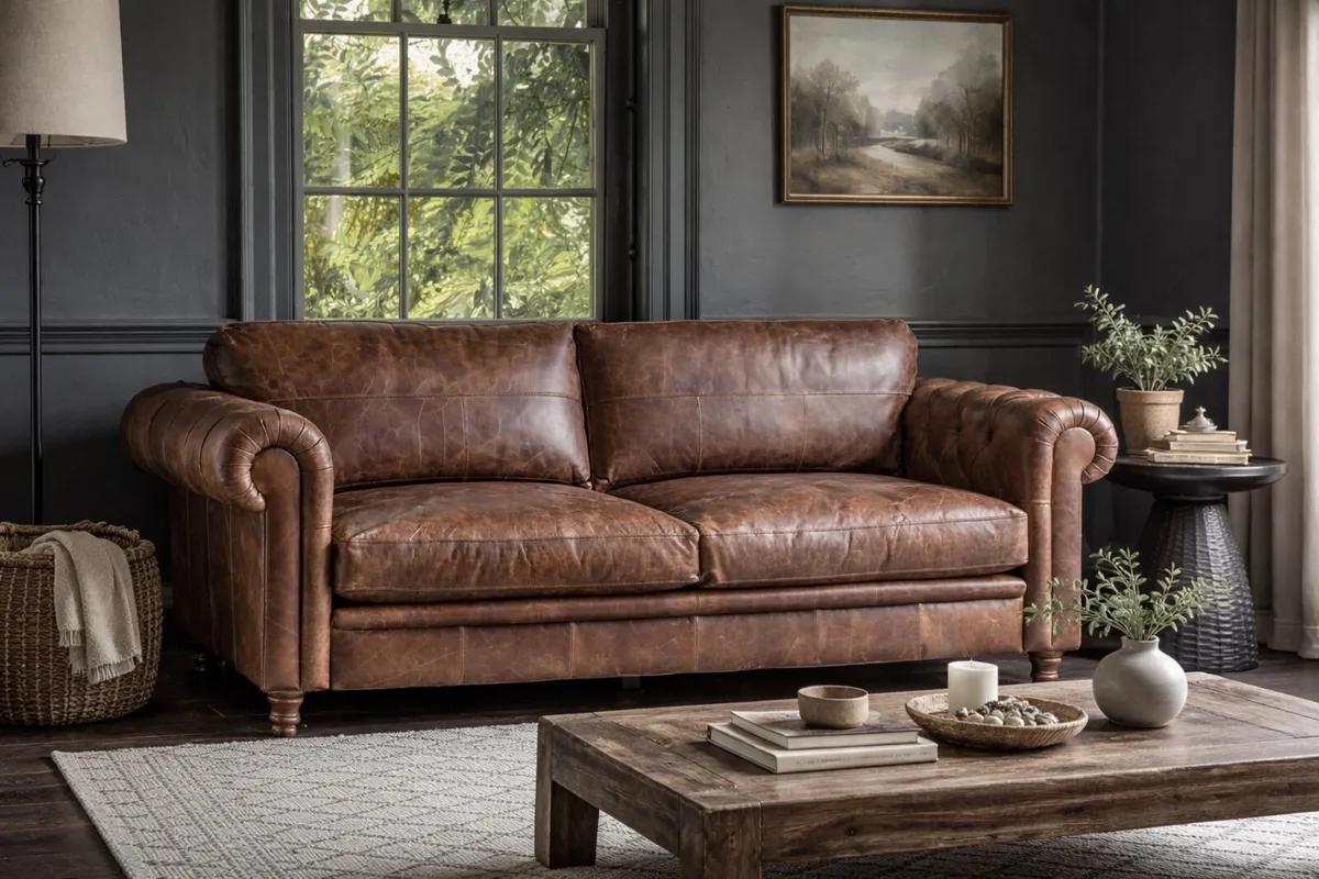 Leather chesterfield style sofa. - Image 1
