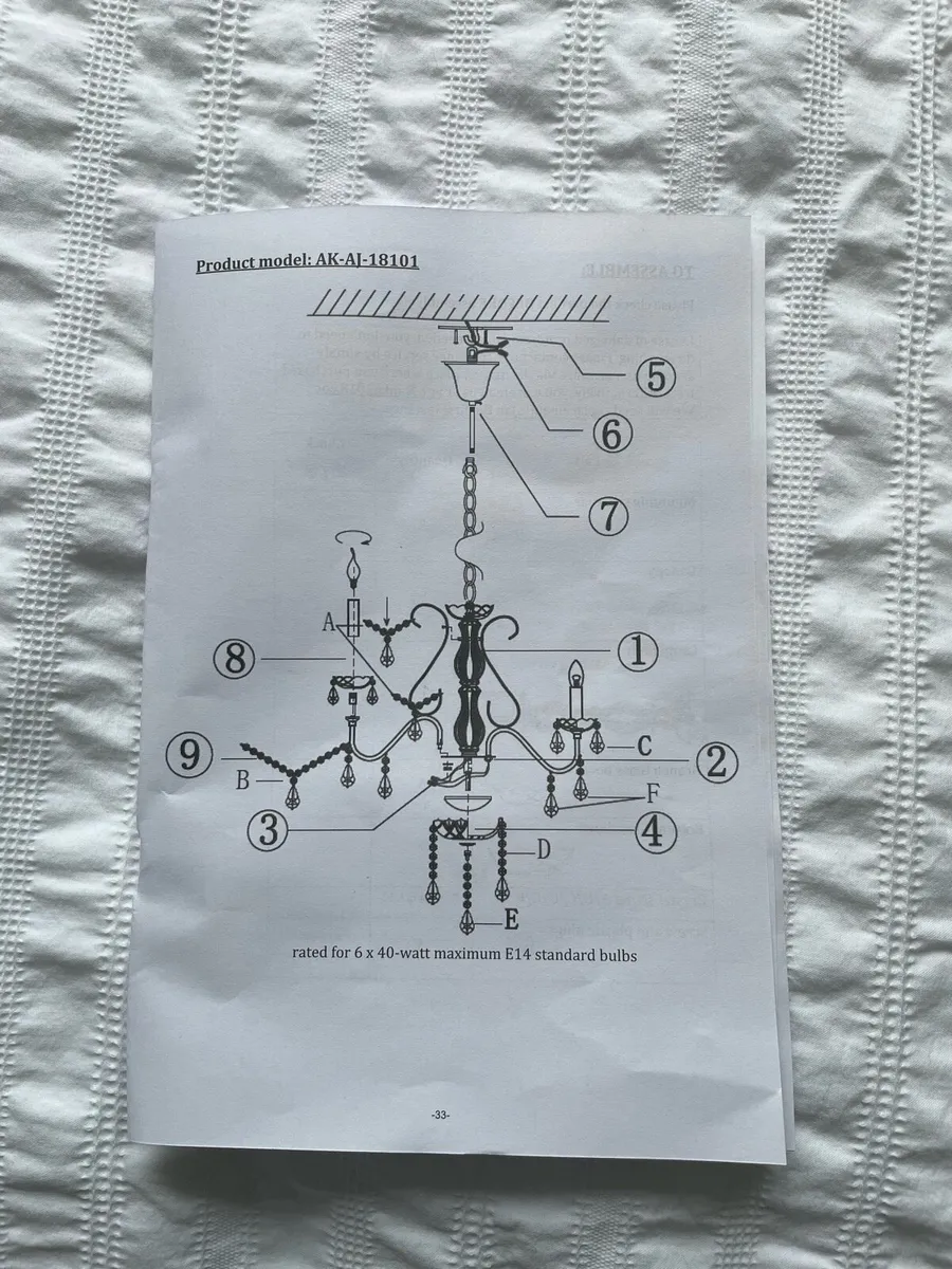 6 Light Chandelier - Crystal Style - Image 3