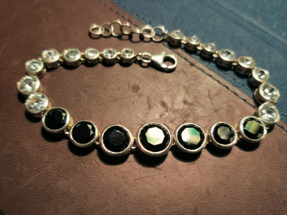 GLITTERY SAPPHIRES 925 Silver 8"New Heavy Bracelet - Image 1