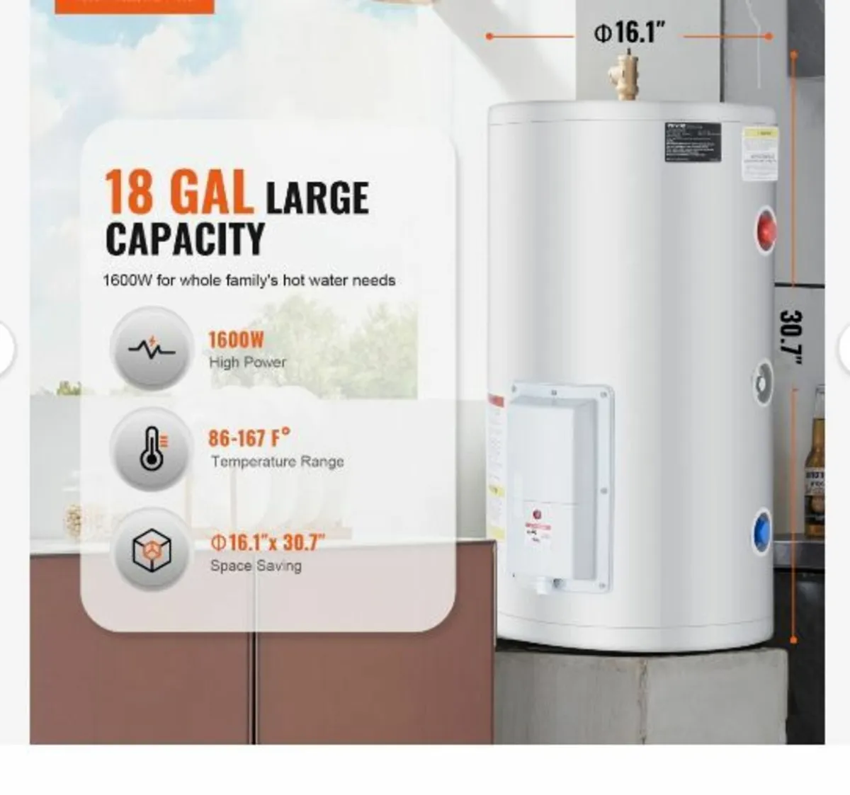 Electric Water Heater, 18 Gallon Tank - Image 3