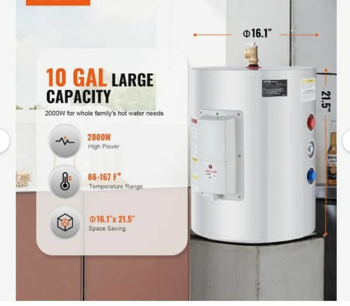 Electric Water Heater, 10 Gallon Tank - Image 2