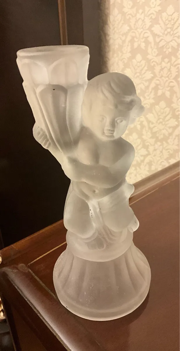 Frosted/Satin Glass Cherub Candlestick Holder - Image 3