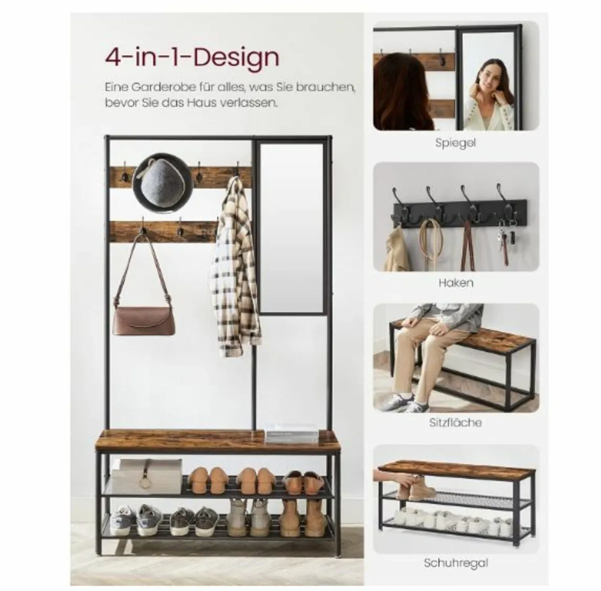 Coat Rack with Hooks Mirror - Image 4