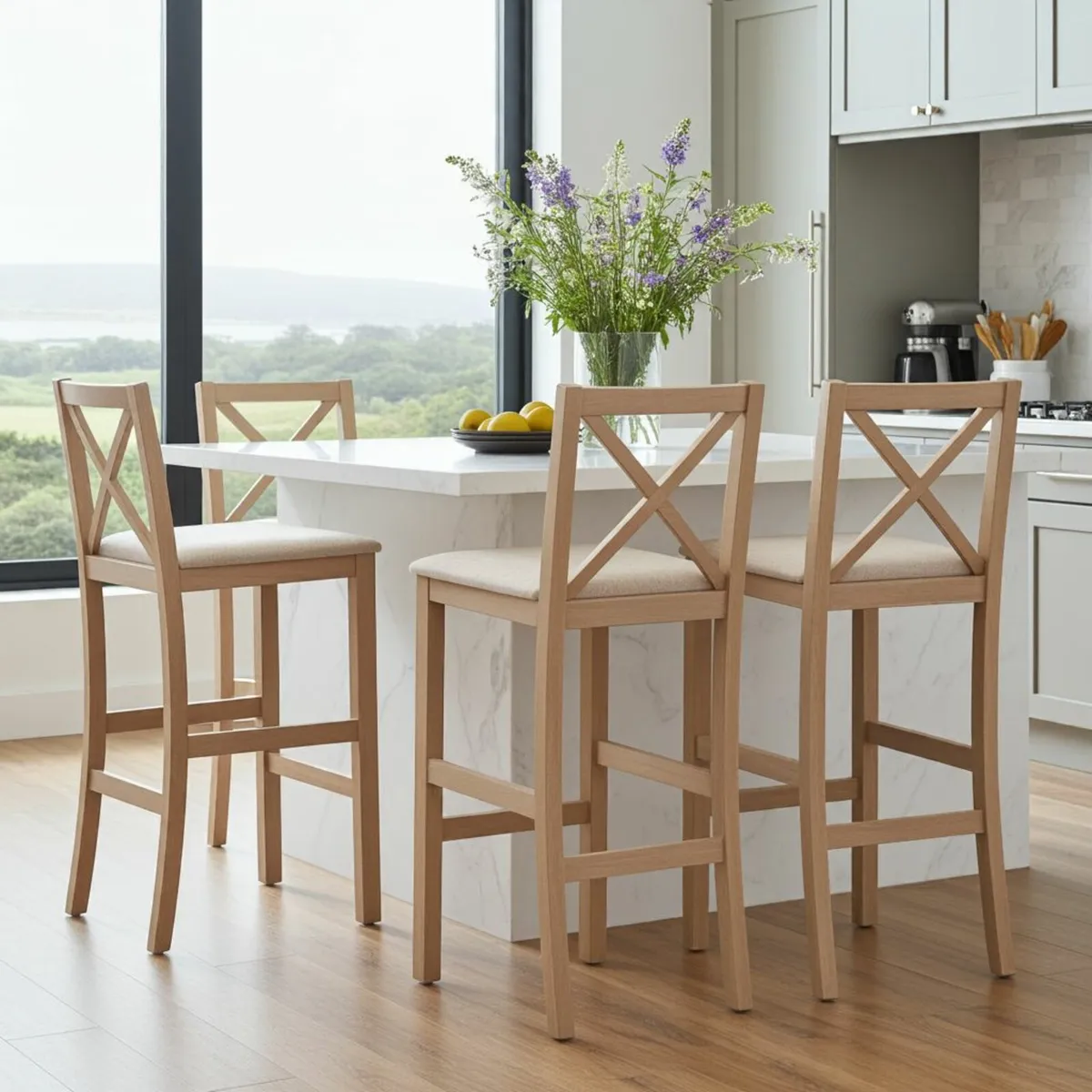 Cross-Back Bar Stool with Upholstered Seat 99cm - Image 4