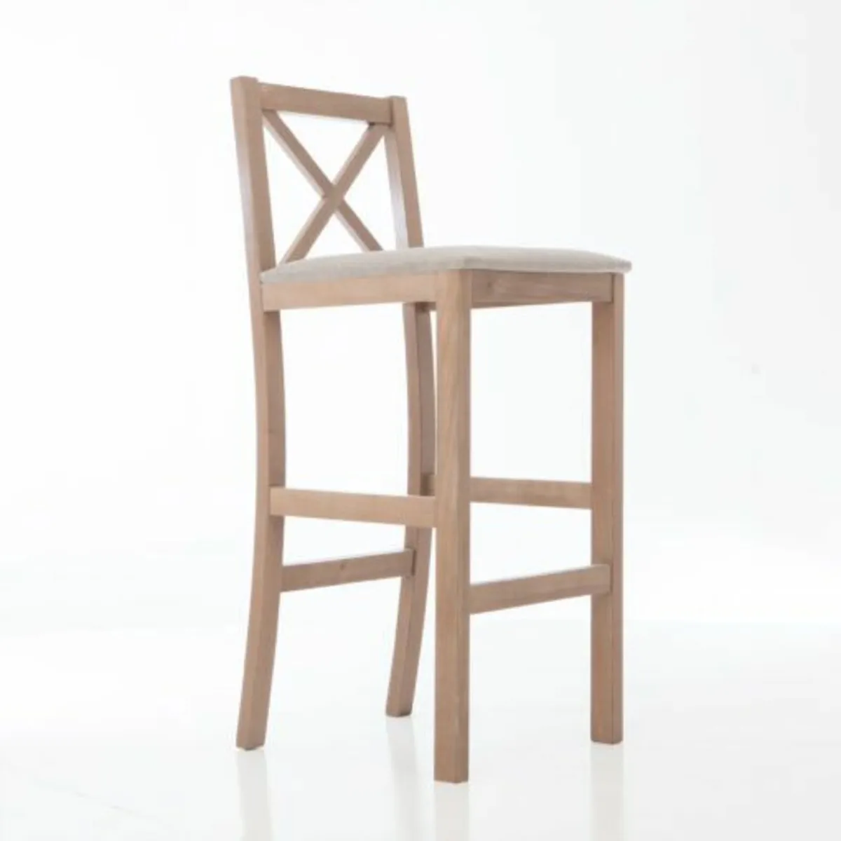 Cross-Back Bar Stool with Upholstered Seat 89cm - Image 1