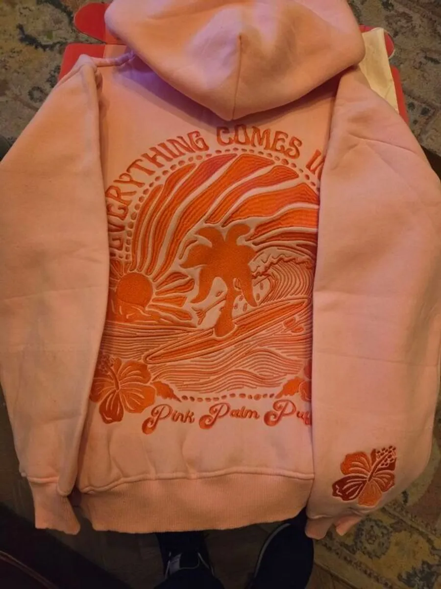 Pink Palm Puff Hoodie - Image 4
