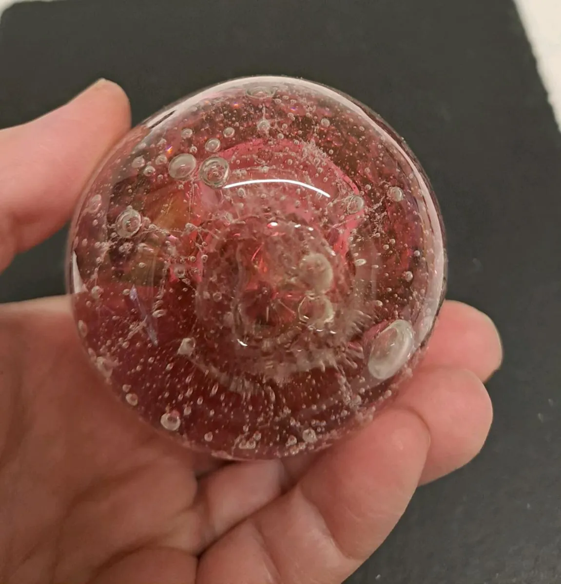 Art Glass Apple Paperweight – Pink Bubble Glass - Image 4