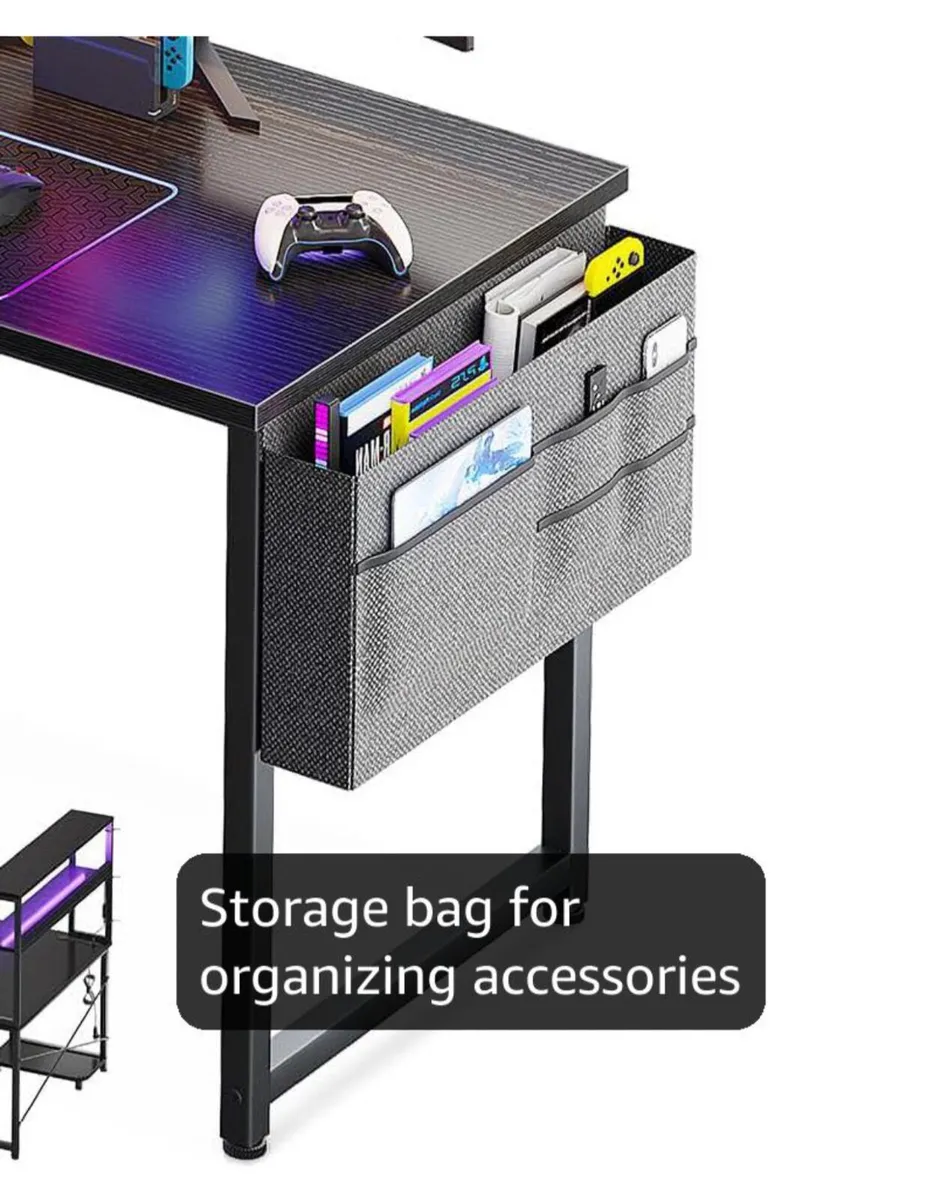 L Shaped Gaming Desk with LED Lights & Power Outle - Image 2