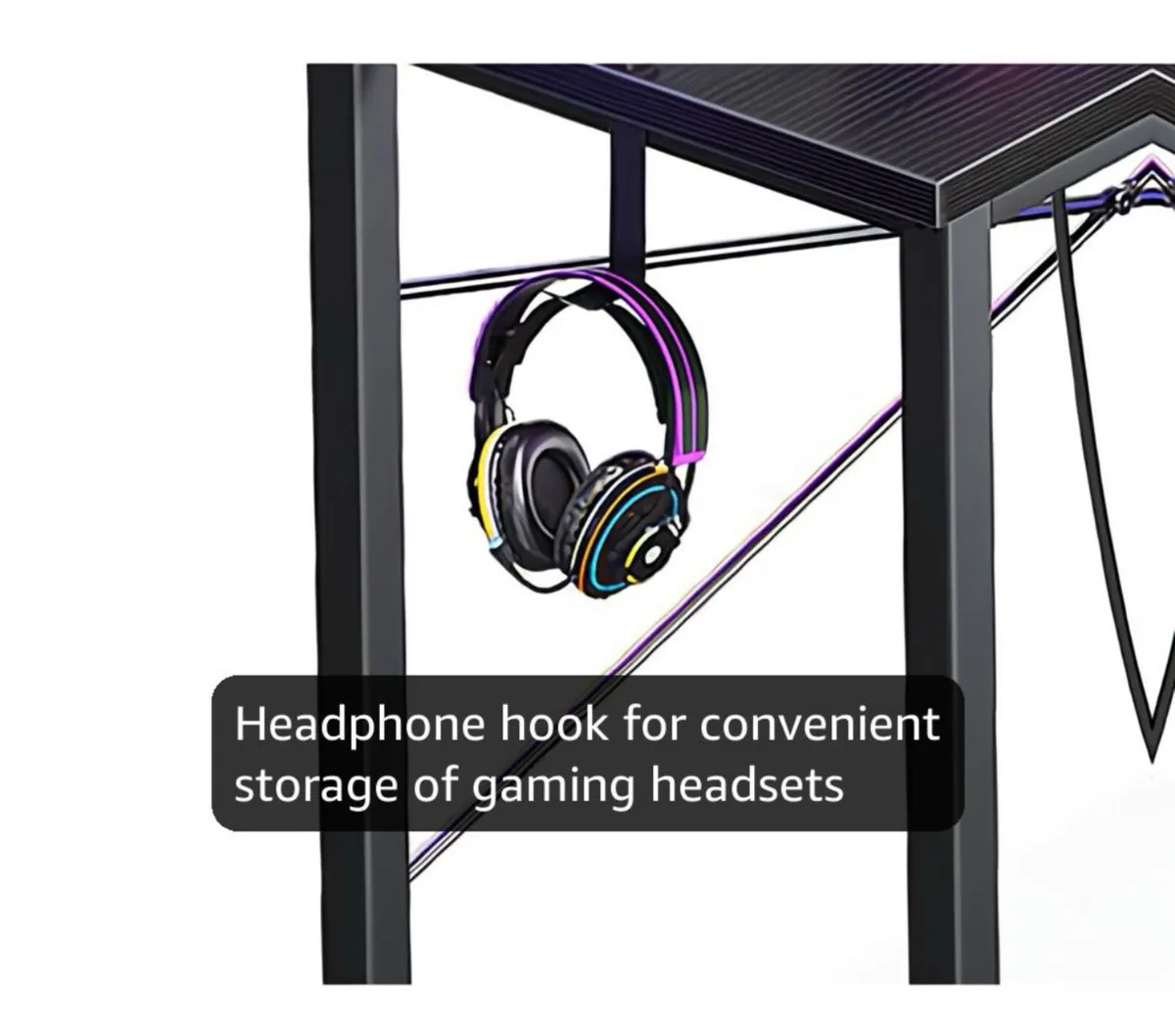 L Shaped Gaming Desk with LED Lights & Power Outle - Image 3