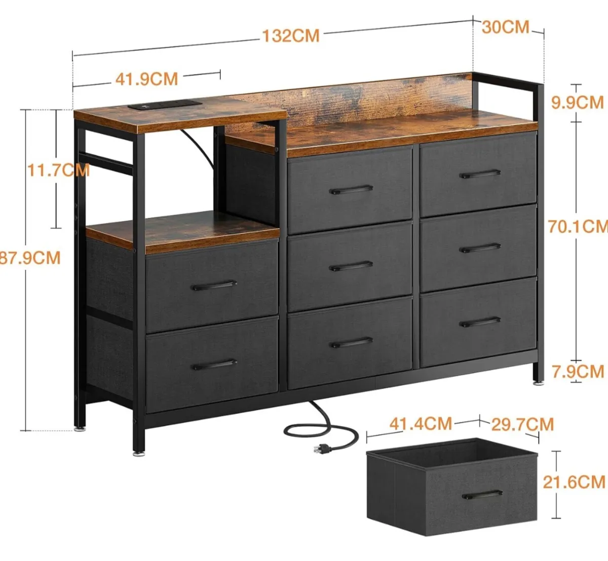 Chest of Drawers Bedroom, Contains 2 USB & 2 AC Po - Image 4