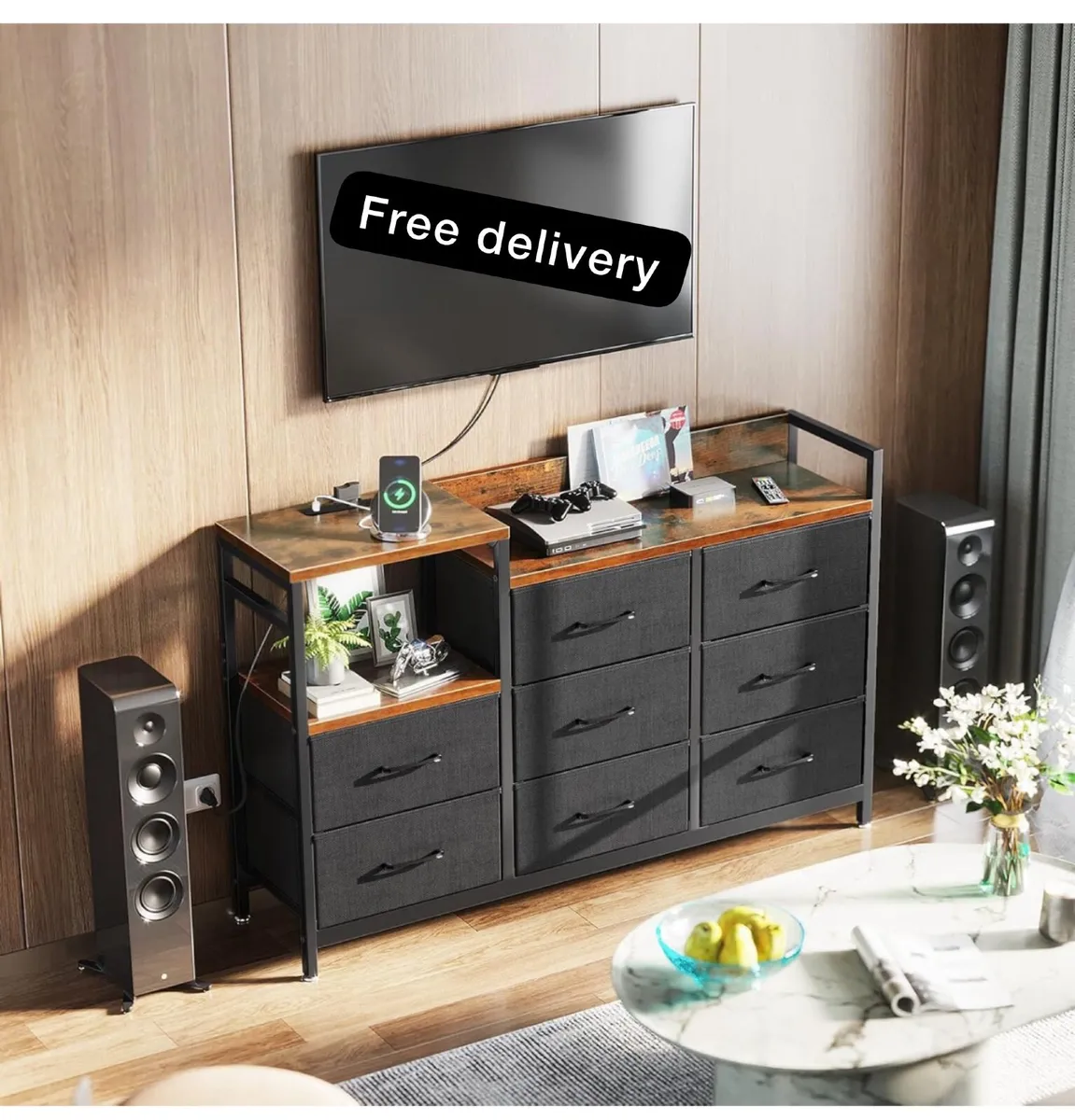 Chest of Drawers Bedroom, Contains 2 USB & 2 AC Po - Image 1