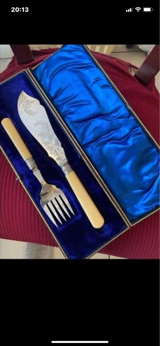 Antique Bone Handle  Fish  Server Set - Image 1