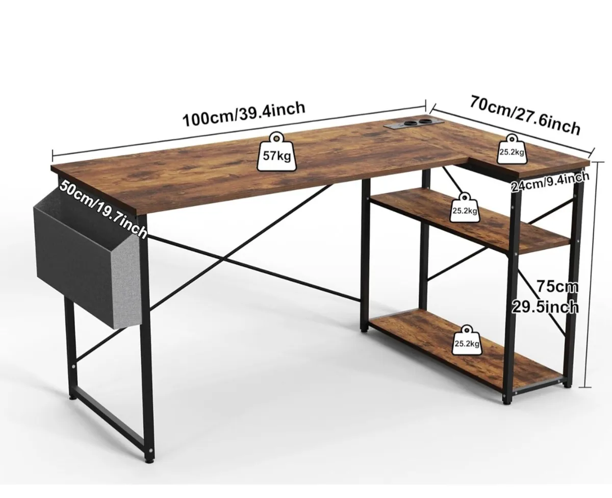 L Shaped Desk with Power Outlets  100x70 cm - Image 4