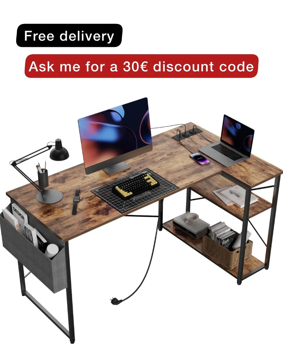 L Shaped Desk with Power Outlets  100x70 cm - Image 1