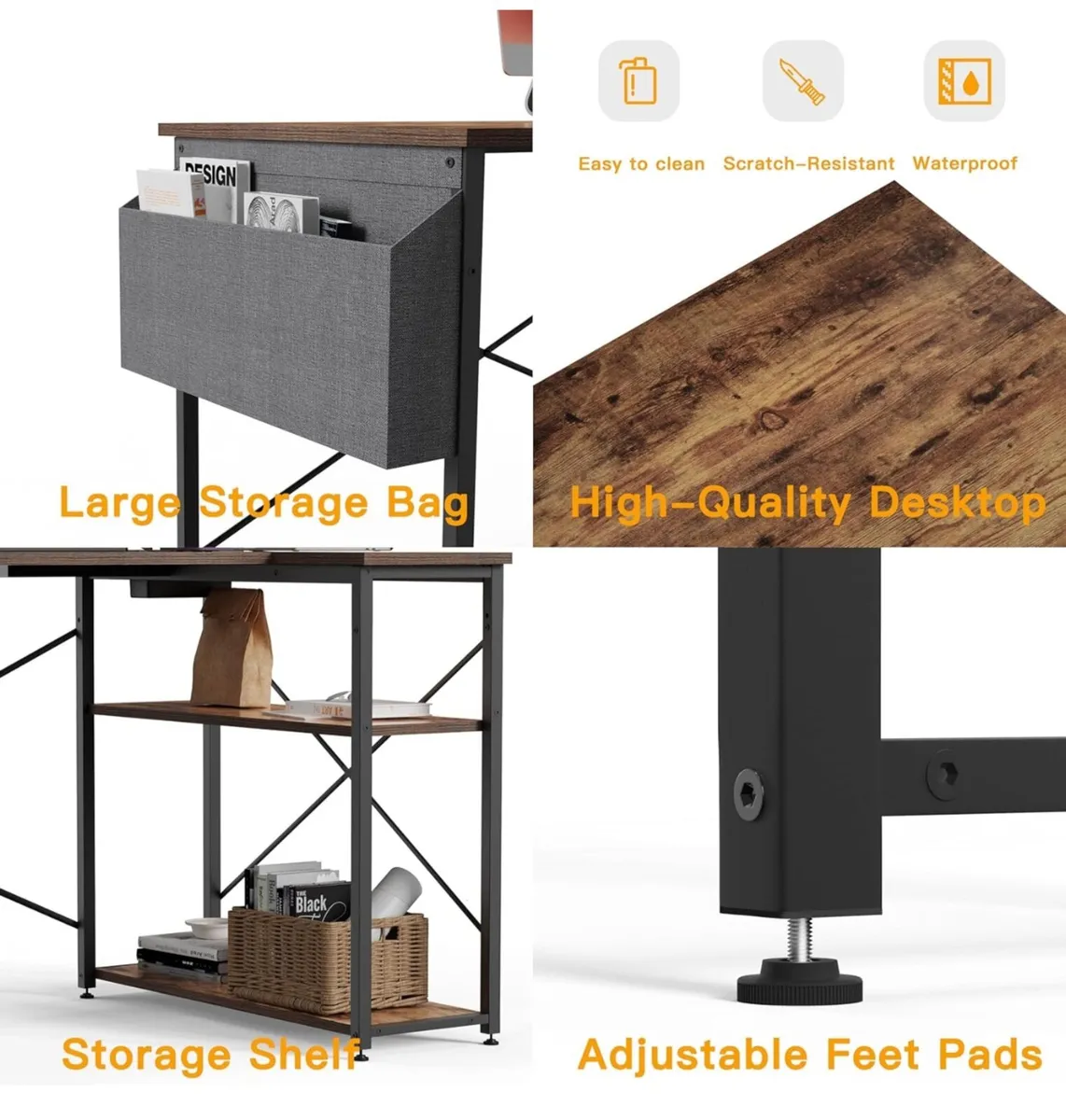 L Shaped Desk with Power Outlets  100x70 cm - Image 3