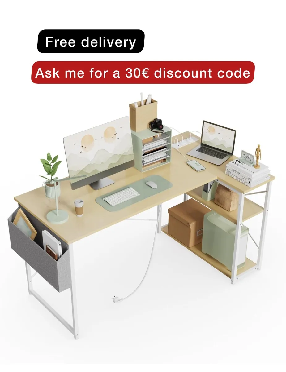 L Shaped Desk with Power Outlets  100x70 cm - Image 1