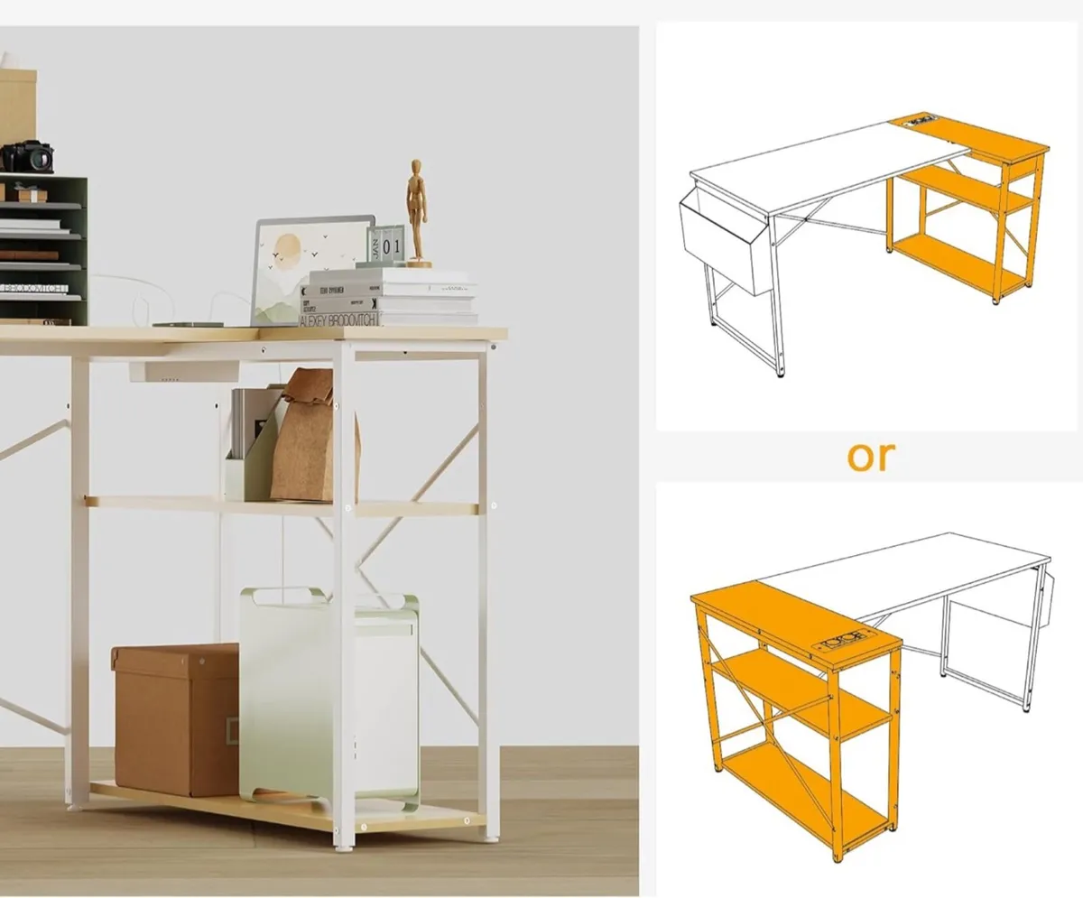 L Shaped Desk with Power Outlets  100x70 cm - Image 3