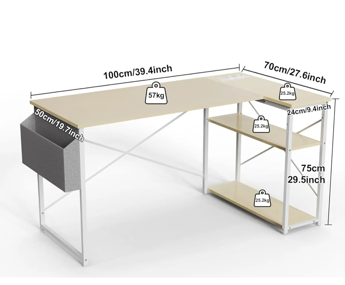 L Shaped Desk with Power Outlets  100x70 cm - Image 4