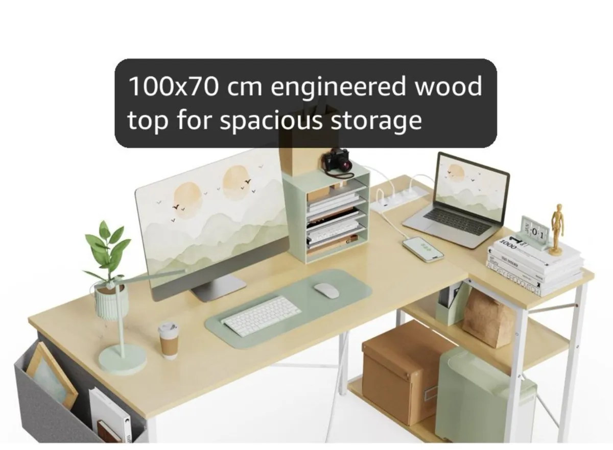 L Shaped Desk with Power Outlets  100x70 cm - Image 4
