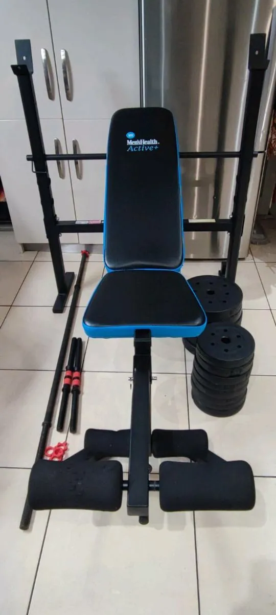 WEIGHT BENCH 50 KG WEIGHT SET BARBELL DUMBBELLS - Image 1